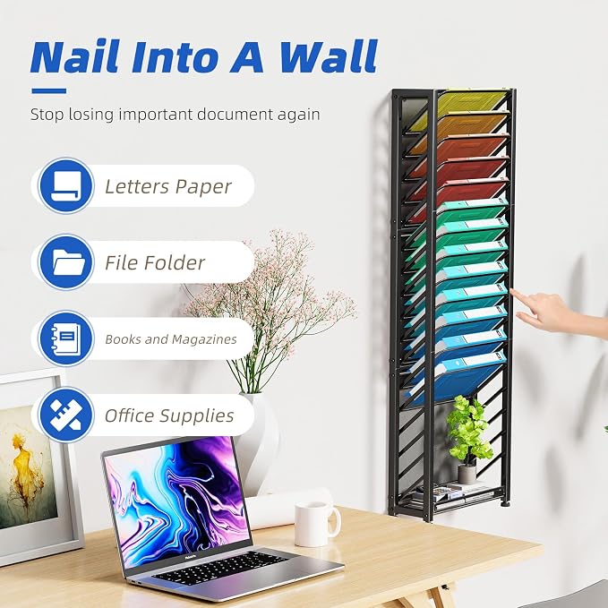 Simple Trending Wall File Organizer, 18-Tier Mesh Hanging Paper Document Folder Holder, Desktop Metal Files Storage Rack for Office and Home, Black - Image 2