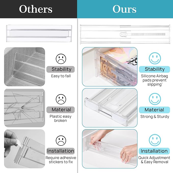 Vtopmart 4" Regular Upgrade Drawer Divider for Clothes, 12.8"-22.3" 12 Pack | Expandable Dresser Drawer Organizer, Clear Separator, Baby Clothing, Underwear, Cosmetics, Toiletries Storage, Space Saving - Image 8