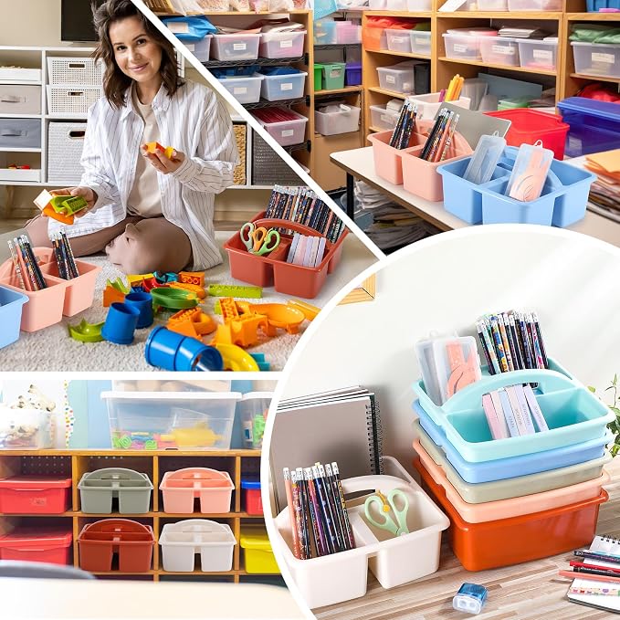 Lineshading 6 Pack 3 Compartment Classroom Caddy with Handle Boho Multipurpose Portable Plastic Classroom Storage Organizer Caddies for Table Desk Office School Supply - Image 5