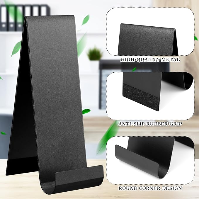 Yaocom 4 Pcs Metal Fancy Brochure Holder Display Flyer Brochure Holder Stand Table Vertical Countertop Literature Organizer for Booklets Pamphlet Magazine Menu Journals(Black) - Image 3