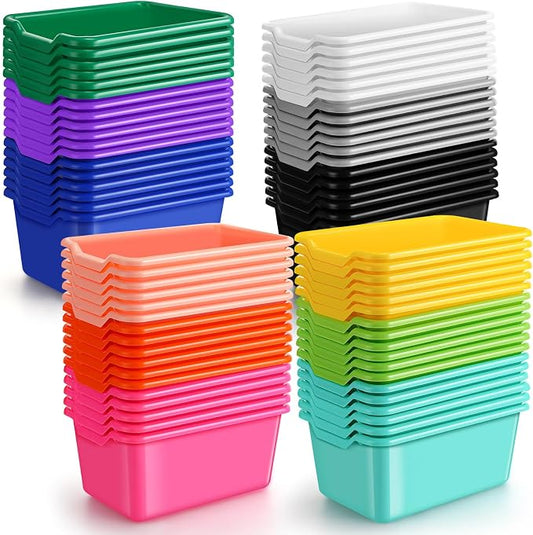 72 Pcs Plastic Book Bins for Classroom Library Colorful Scoop Front Cubby Bins Stackable Toy Storage Containers with Handles for School Home Office Nursery Daycare (Bright Color) by Dandat