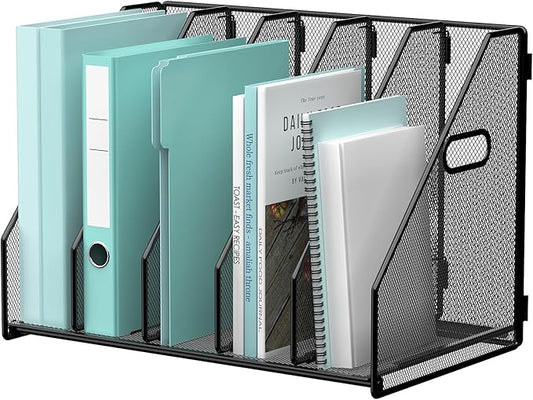 Gawerk 5 Section File Sorter Folder Holder Desk Organizer Office Rack | Desktop File Magazine Folder Holder 5 Compartments, Desk Organizer Vertical Magazine Folder Organize with Side Handles by Gawerk