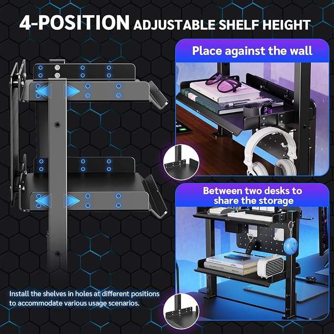Metal Clamp On Desk Shelf,Storage Shelves with Pegboard and Pencil Holder | 2-Tier Adjustable 16 inch Above or Under Heavy Duty Desktop Organizer with Headphone Holder for Desk Accessories (Black) - Image 4