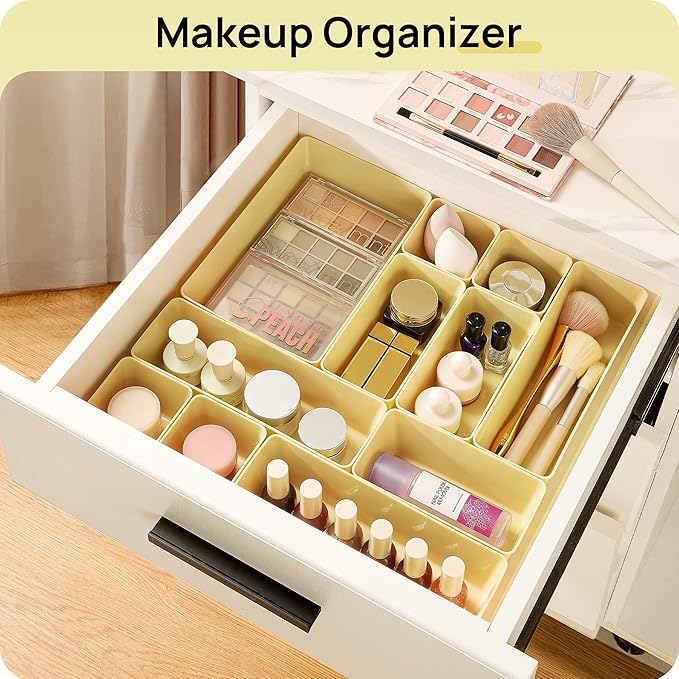 Vtopmart 25 Pack Plastic Drawer Organizers with Non-slip Rubber Pads | 4-Size Versatile Makeup Organizer, Storage Containers Small Bins for Makeup, Jewelries, Bedroom, Kitchen Utensils and Office - Image 4