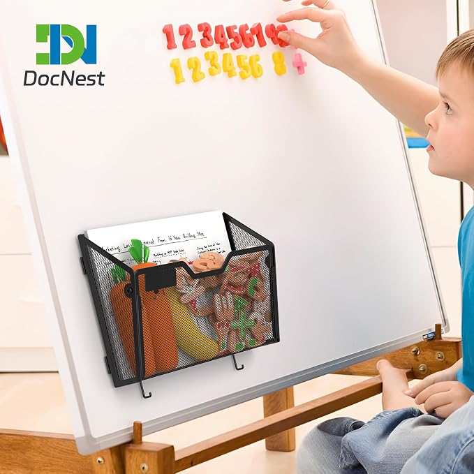 Docnest 6 Pack Dual-Mount Magnetic Mesh File Holders, Wall Organizer | Mount magnets or screws. 2-in-1 hanging mesh mail letter organizer with hooks for office and home clutter - Image 7