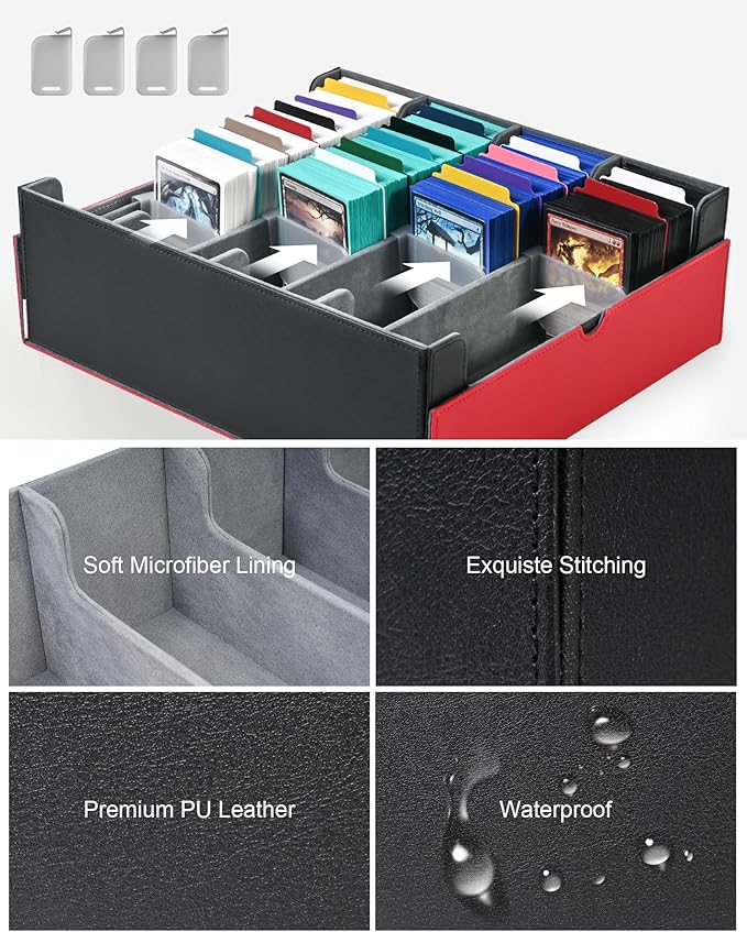 ZLCA Card Storage Box Holds 3200+, Deck Storage Case with 4 Stoppers, Card Organizer for TCG MTG PTCG(Red&White) - Image 5