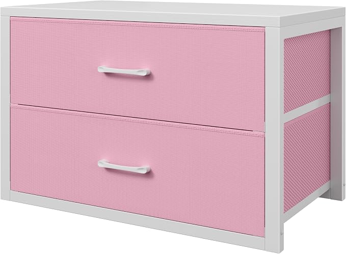 BOLUO Stackable Storage Drawers Closet Organizers and Storage Fabric White 2 Drawer Dresser for Bedroom Modern Pink by BOLUO