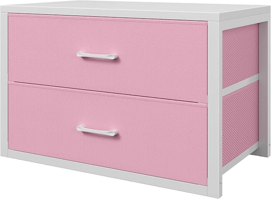 BOLUO Stackable Storage Drawers Closet Organizers and Storage Fabric White 2 Drawer Dresser for Bedroom Modern Pink by BOLUO