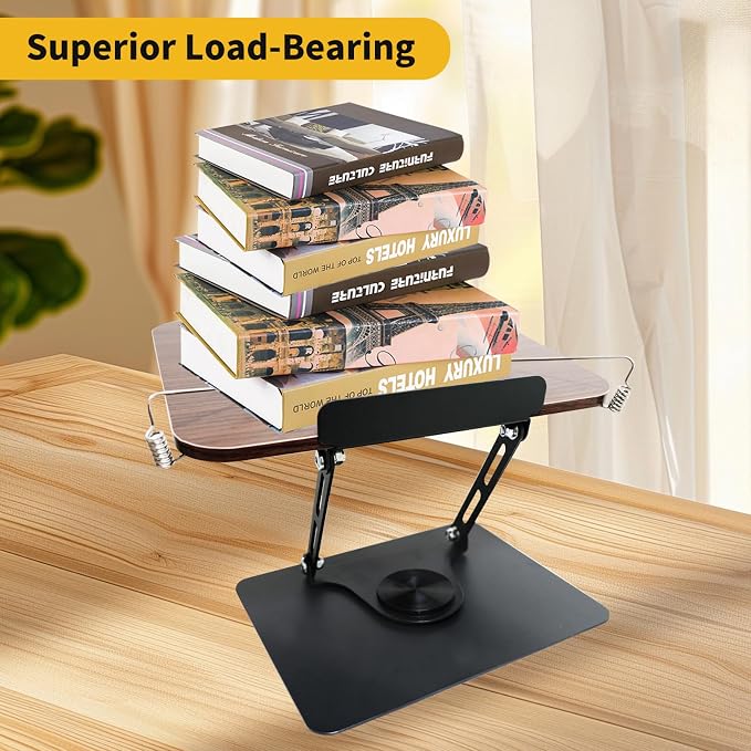 Book Stand for Reading, Adjustable Book Holder with 360°Rotating Bases, Foldable Book Holders for Reading Hands Free with Elastic Page Clips,Fits for Book,Recipe,Music Scores, Kindle,Magazines,Tablets - Image 6