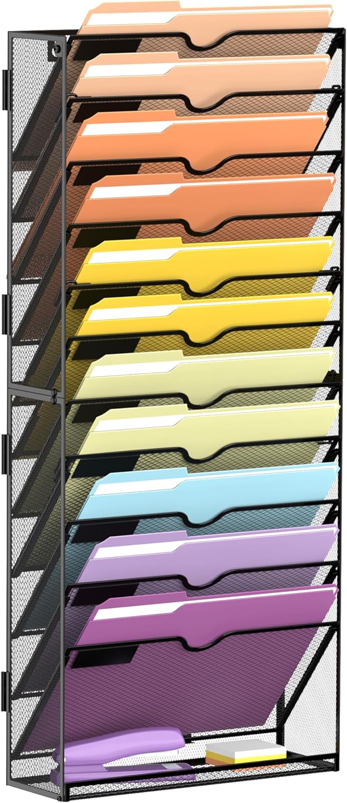12-Tier Wall File Organizer, Mesh Hanging Wall Mount File Holder | Paper, Folder, Magazine Rack Great for Office Home School, Assembly Needed, Black by SUPEASY