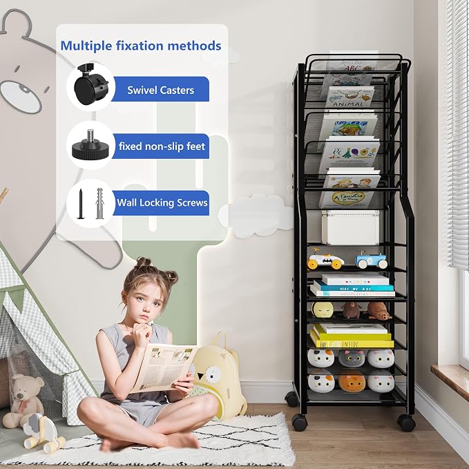 Simple Trending 12 Tier Rolling File Cart, Desk File Organizer with Sliding Trays and Metal Mesh Paper Letter Storage Multi Functional Rolling Clutter Cart for Office, Home, School, Black - Image 5