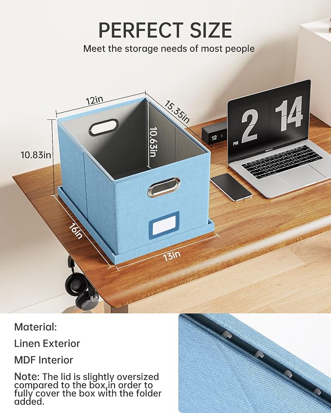 File Organizer, File Box, File Cabinet for Letter File Folder Storage, Portable Storage Bins with Lids for Office/Decor/Home,Document Organizer, 1 Pack,Sky-blue-Box Only - Image 3