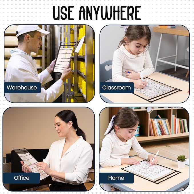 Essex Wares - 4 Pack, Black Job Ticket Holders, 10" Wide x 13.5" Tall | Water-Resistant, Shop Ticket Holders, Document Protectors, Clear Plastic Sleeves, Reusable & Easy Erase, Dry Erase Pockets - Image 5