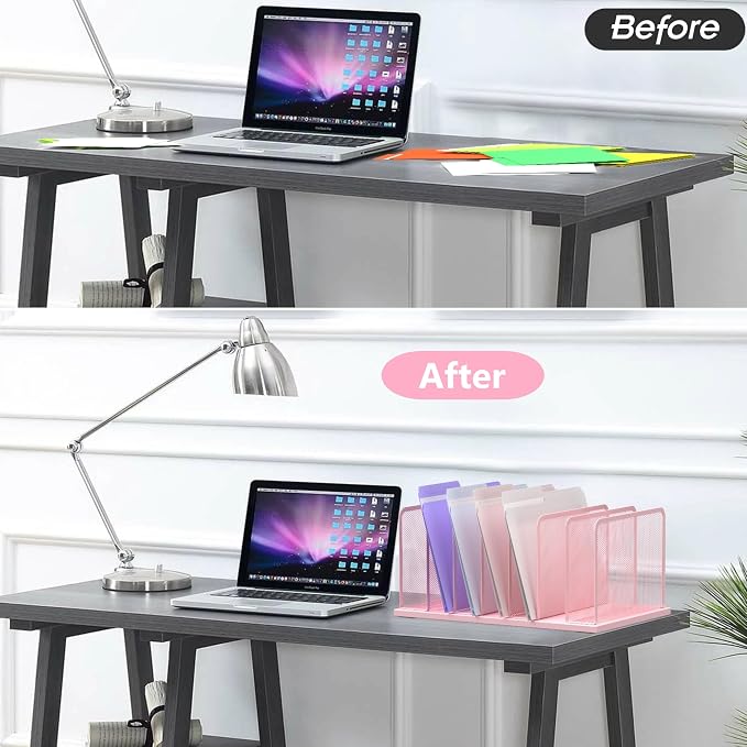 Kuntine.B 7-Section Upright Desk File Organizer Pink 2 Pack | Vertical, Mesh, Metal, Assembly, Stability, Sturdiness, Organization, Standing - Image 3