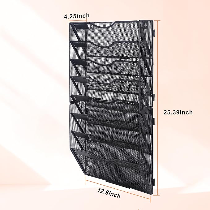 COSYAWN 8 Tier Mesh Hanging Wall File Organizer, Wall Mounted Mail Paper Document Folder Holder for Office Home School, Black - Image 2