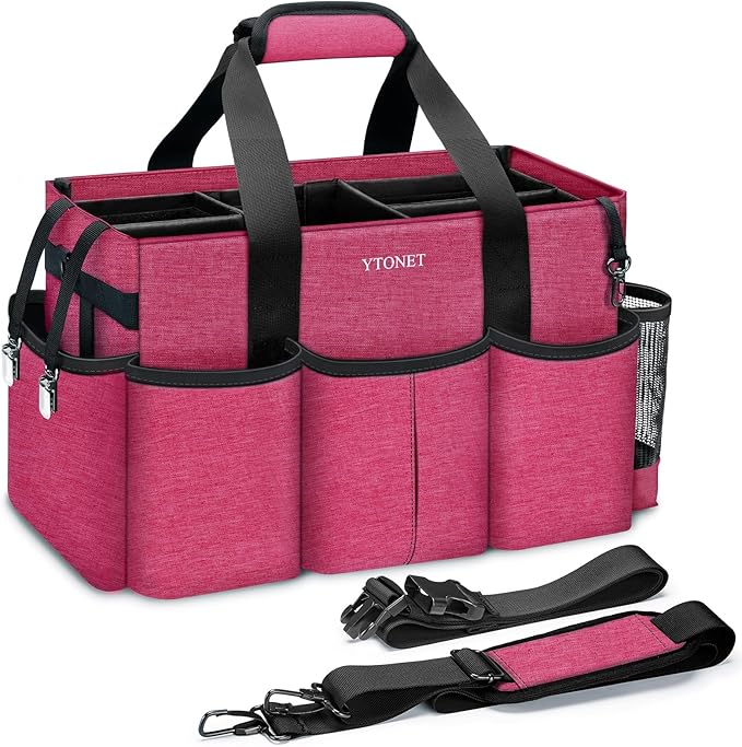 Ytonet Wearable Cleaning Supply Caddy, Foldable Cleaning Tote with Dividers | with Foldable Dividers, Portable Cleaning Bag for Housekeepers, Kitchen Supplies Organizer, Car Detailing Bag, Red by YTONET