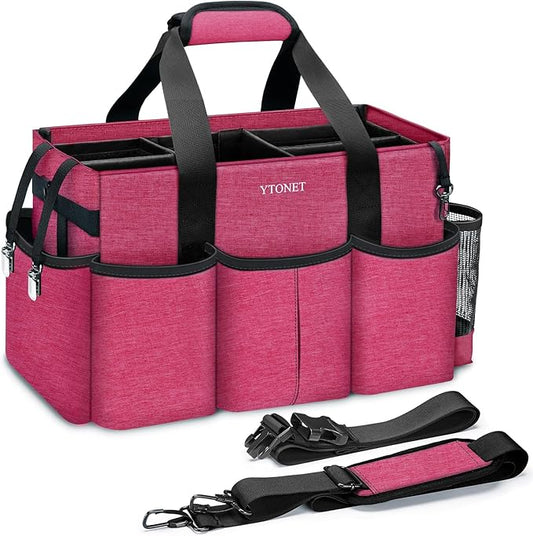Ytonet Wearable Cleaning Supply Caddy, Foldable Cleaning Tote with Dividers | with Foldable Dividers, Portable Cleaning Bag for Housekeepers, Kitchen Supplies Organizer, Car Detailing Bag, Red by YTONET