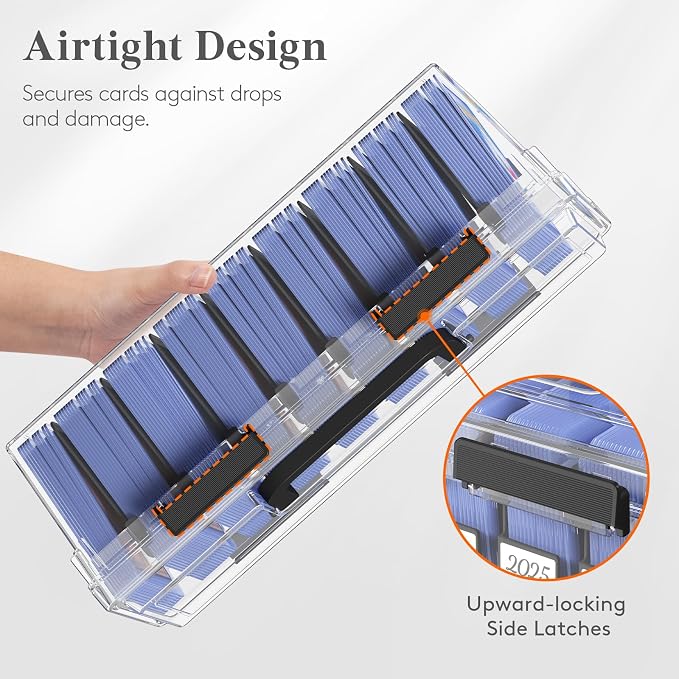 Lifewit Trading Card Storage Box with Handle, Fit for Toploader, 6 Pcs | Stackable Reinforced Latch Case with 8 Adjustable Dividers, Writable Labels, Organizer for MTG TCG Sports Baseball Bulk Cards - Image 6