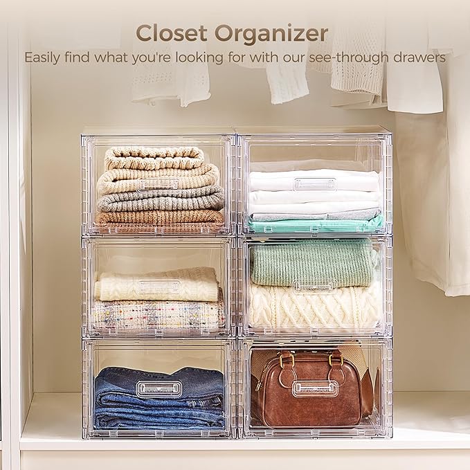 Vtopmart 2 Pack Clear Stackable Storage Drawers 15QT | Easily Assemble Closet Organizers,Plastic Storage Bins for Bathroom,Cabinet,Kitchen Pantry,Under Sink Organization(Medium) - Image 4