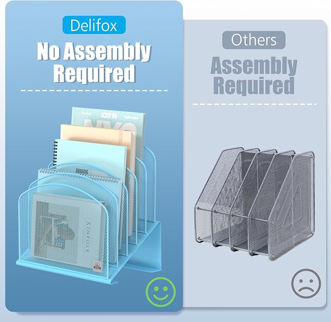 Delifox Inclined Desk File Organizer,Vertical File Folder Holder Stand Metal Rack File Sorter for Office Classroom Desktop Organization (1, Blue, 5) - Image 5