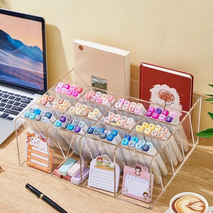 MotiMind Acrylic Pen Organizer Storage for 200 Marker Vertical Marker Organizer Acrylic Pen Display Holder for Office Desk Desktop Stationery Pencil Storage, Clear, 13 x 5 x 10.2 Inch - Image 6