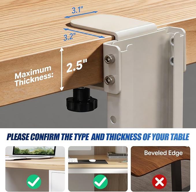 Adjustable Under Desk PC Mount, Heavy Duty No Drilling Clamp Mount on Desk Fits Most PC Tower 14.5”-22.4” (H) , Thickened & Ultra Strong CPU Holder for Standing Desk & Home Office, White - Image 3