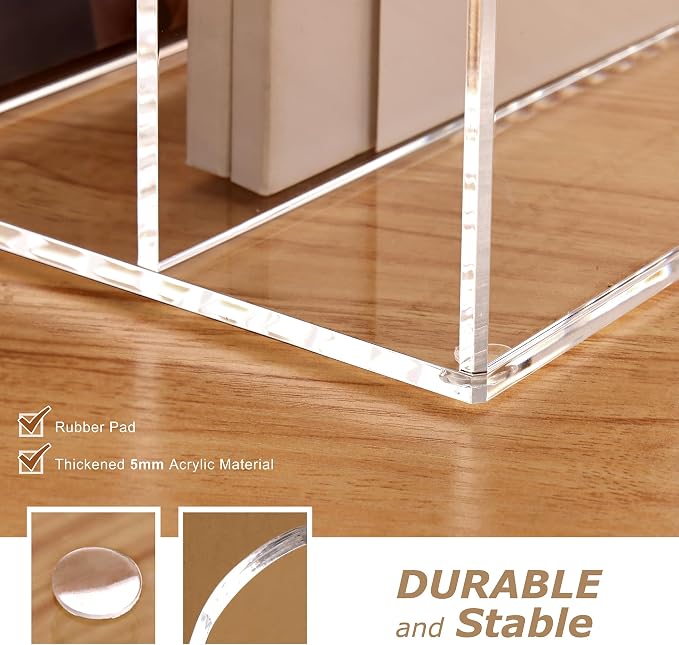 SANRUI Acrylic Magazine Holder Desk Organizer Workspace Sorter Clear 4 Slot | Bookend File Sorter Holder,Folder Rack, Office Accessories Organization Storage with 4 Vertical Compartments - Image 5