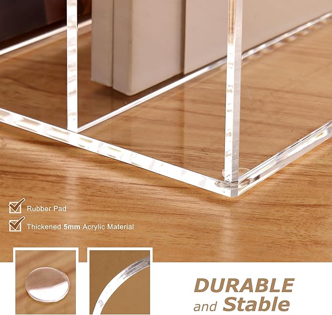 SANRUI Acrylic Desk Magazine File Holder, Clear,4 Vertical Compartments | Workspace Document Organizer Sorter for Documents, Tablet, Magazines, Books & Accessories - Image 7