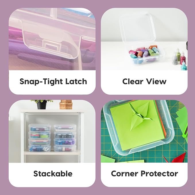 IRIS USA Scrapbook Case |Made in USA| Fits 6"x6" - Thick (8-Pack) - Clear | Portable Plastic Organizers with Built-In Handles for Small Paper, Art, Craft Supplies & Photos - Image 3