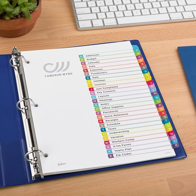 Avery A-Z Dividers for 3 Ring Binders, 26 Tabs per Set, Customizable Table of Contents, Multicolor Arched Tabs, Great for Organizing Reports, Projects, and More (12 Sets of 11844) - Image 7