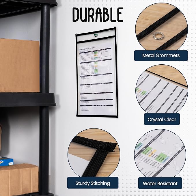 Essex Wares - 10 Pack, Black Job Ticket Holders, 10" Wide x 13.5" Tall | Water-Resistant, Shop Ticket Holders, Document Protectors, Clear Plastic Sleeves, Reusable & Easy Erase, Dry Erase Pockets - Image 4