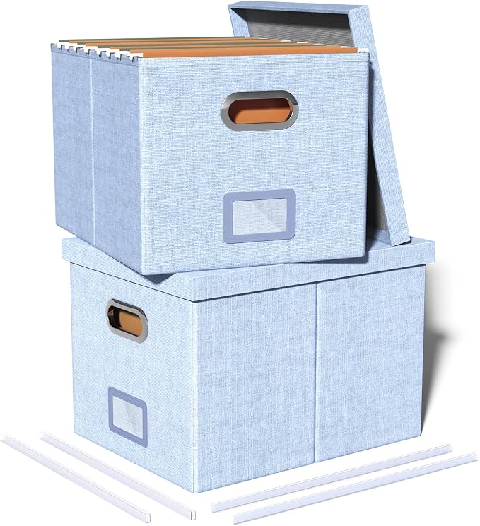 2 Pack File Storage Organizer, Filing Box, Portable File Box with Lid, Fit for Letter/Legal File Folder Storage, Document Organizer, Sky-blue by Oterri