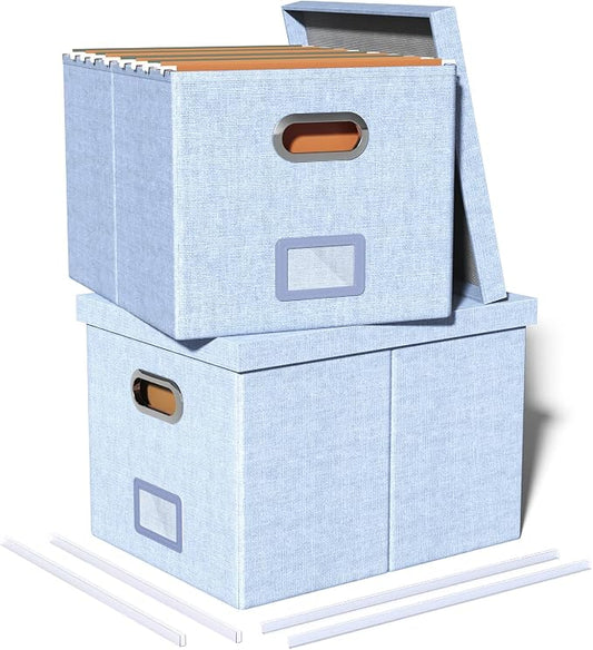 2 Pack File Storage Organizer, Filing Box, Portable File Box with Lid, Fit for Letter/Legal File Folder Storage, Document Organizer, Sky-blue by Oterri