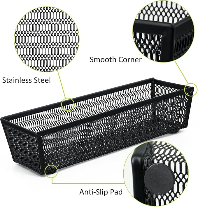 Neudeco Silverware Organizer, Black, 9 x 3 x 2 inch, Pack of 12 | Mesh Drawer Organizer, Metal Construction, For Kitchen Utensils & Flatware, Multi-Purpose Use - Image 3