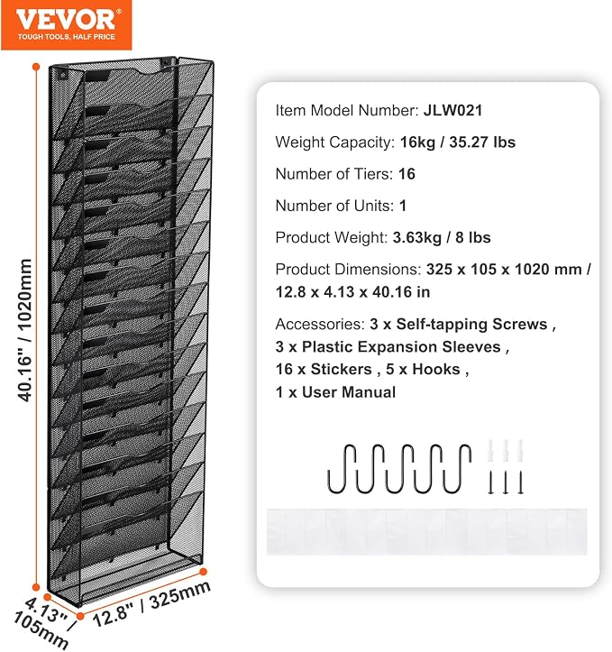 VEVOR File Wall Rack, 1-Piece 16 Pockets Mesh Wall File Holder, Wall Mounted Magazine Mail Paper and Document Storage Folder WJBGJHSWJSWSGLDOLV0 - Image 7