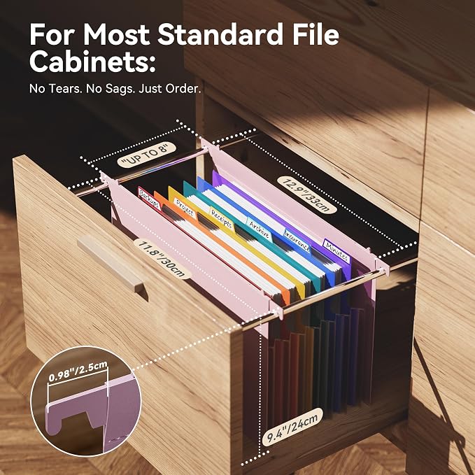 ThinkTex Plastic Expanding Hanging File Folders, 7 * 1.2" Accordion Pockets | Large Capacity, Multi-Color Tabs, Letter Size for Filing Cabinet - Purple - Image 2
