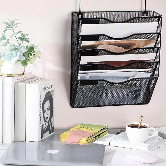 ZYLEN Wall File Holder – Sleek Black Metal Organizer for Documents and Folders, Home, and Classroom – Compact and Stylish Storage Solution for Papers, Folders, and Files (38 x 32 x 10 cm) - Image 7