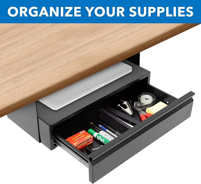 Mount-It! Hidden Under Desk Pull-Out Drawer with Shelf, Heavy-Duty Steel Under Table Storage Organizer, Smooth Slide Track, Fits Desks Over 0.71″ Thick, 11 lb Capacity - Image 4