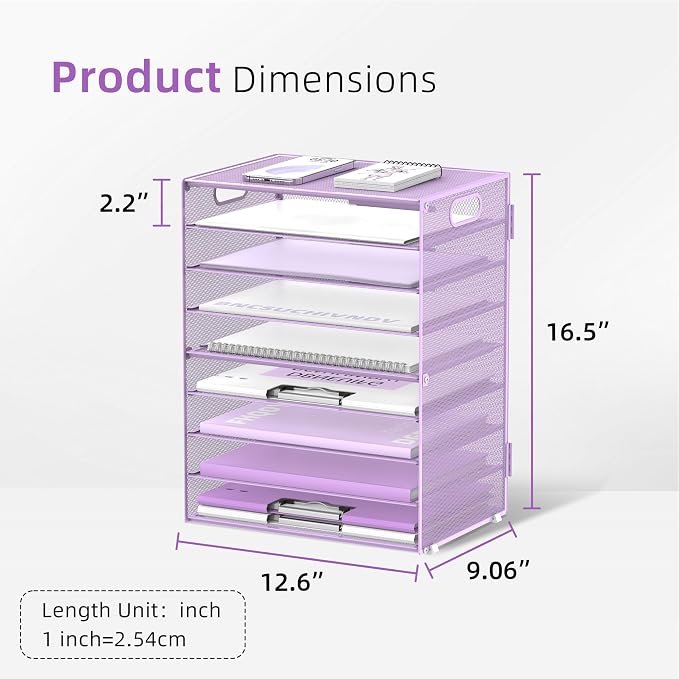 DALTACK 9-Tier Paper Letter Tray Desk Organizer with Handles, Mesh File Holder Organization, Paper Sorter Desk Organizer for Office Home School, Purple 2 Pack | Desk File Organizer with Removable Trays for Sorting Files, Folders, Mail and Printer Paper... - Image 4