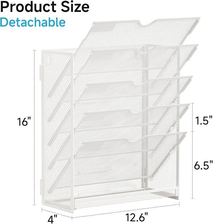 Lavatino 6-Tier Hanging File Organizer, Wall Mount File Holder for Mails Folders Papers Magazine Organization, Vertical Document Organizer for Office Home - (White) - Image 2