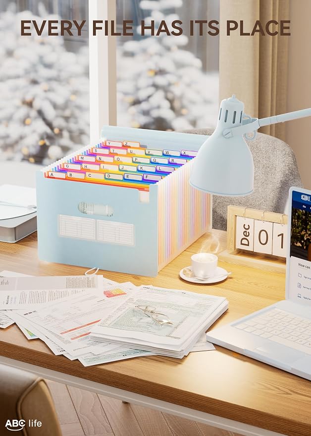 ABC life 26-Pocket Accordion File Organizer, Expanding File Folder | Letter/A4 Size, Plastic Monthly Bill & Tax Receipt Holder with A-Z Tabs for Home, Office, Classroom - Light Blue - Image 6
