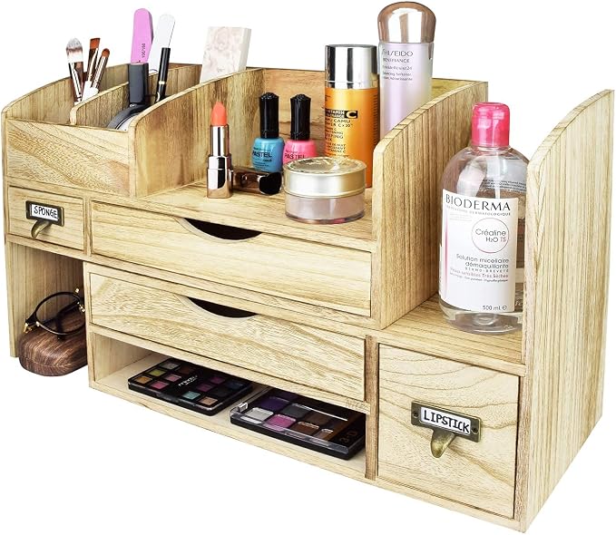 Ikee Design Large Extendable Wooden Desktop Organizer For Office Supplies | EXTENDABLE DESK ORGANIZER: Wooden shelf with compartments for books and office supplies; 17.25"W x 7.5"D x 12"H. - Image 5