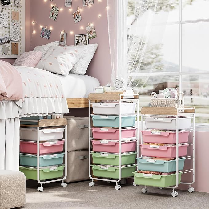 Utility Cart with 5 Drawers, Art Cart for Teacher Kid, Colorful | Rolling Storage Cart for Crafters Artists Student Storage Arts Crafts & Study Supplies in Craft Room Dorm Classroom Kids Room - Image 9