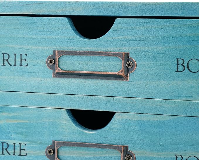 Wooden Desktop Organizer, 5PCS Retro Storage Cabinet Box with Drawers, Mini Tabletop Craft Box Cosmetic Storage Drawer, Portable Desk Letter Mail Sorter for Office Home (Blue) - Image 6