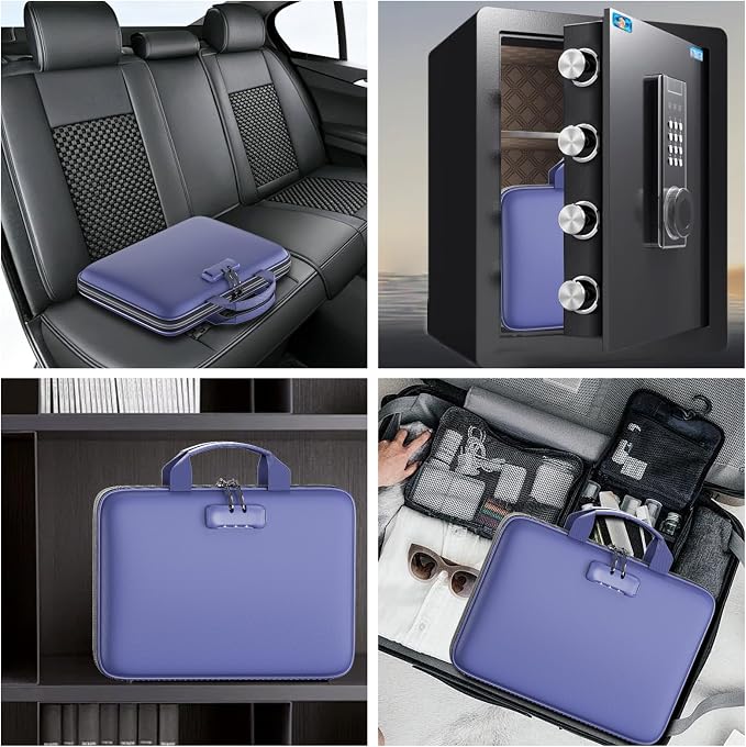 Tamfile Fireproof File Organizer with Lock,Hard Case Fireproof Document Box | 13 Colour Pockets Accordion File Folder, Office Home Important Document Organizer for Letter A4 Files Laptop Passports,Blue - Image 6