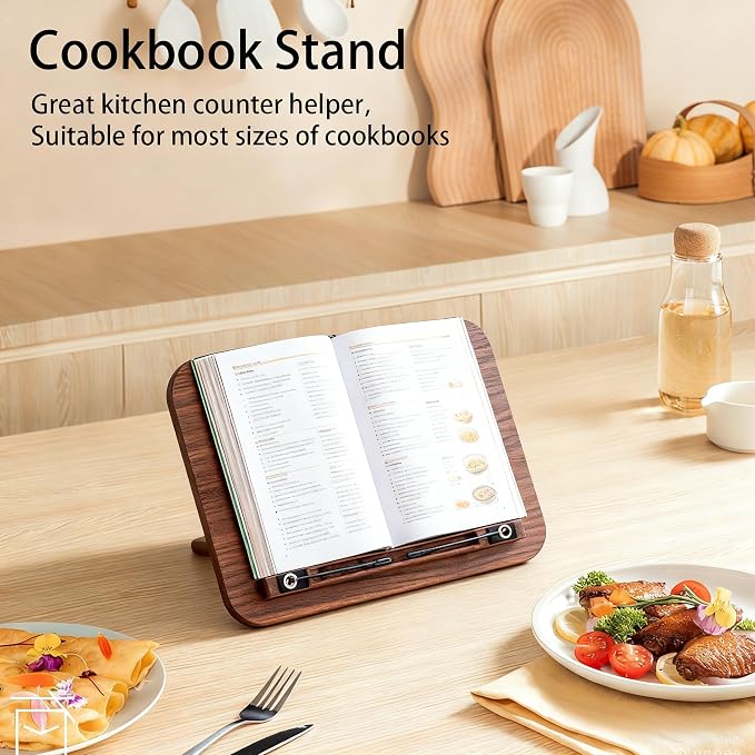 Portable Book Stand for Reading, Adjustable Wooden Laptop Stand. Foldable Desktop Stand for Cookbook, Fits All Books (Walnut, Chinoiserie Simple) - Image 4