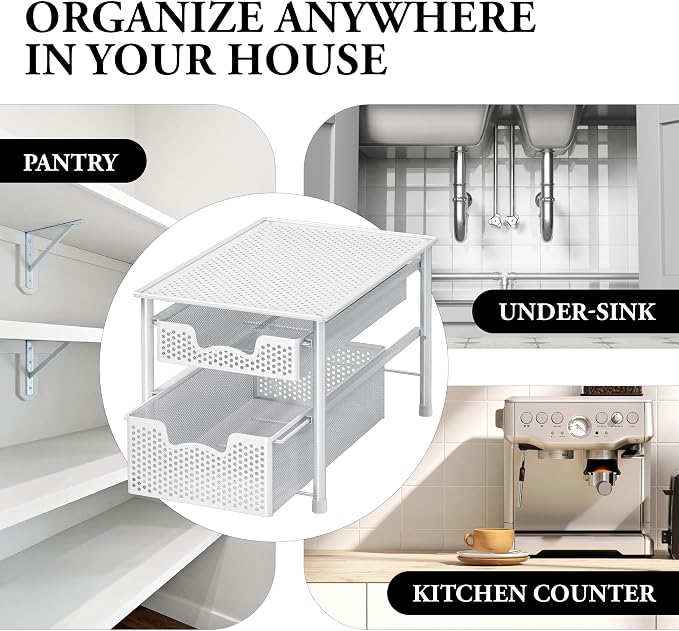 Simple Houseware Stackable 2 Tier Sliding Basket Organizer Drawer, White - Image 8