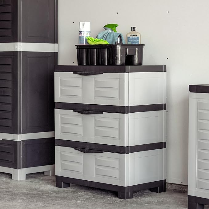 Sunnydaze 29.5" 3-Tier Heavy Duty Garage Storage Drawers, Gray | Easy-Clean Plastic Storage Cabinet with Drawers, Includes Anti-Tip Kit, Fully Assembled for Garage, Laundry Room, Office - Image 2