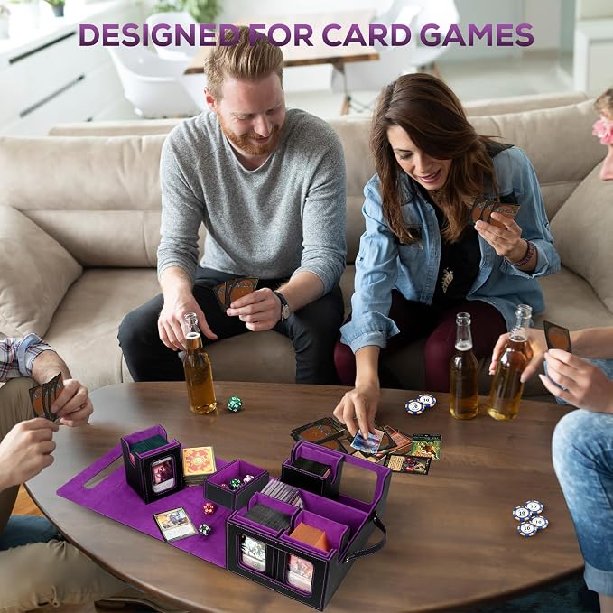 Trading Card Storage Box for MTG, MTG commander deck box，Multi-purpose Deck Case for MTG TCG Sports Card, 4 Toploaders, 4 Stoppers, 4 Colorful Dividers (Black & Purple) - Image 6