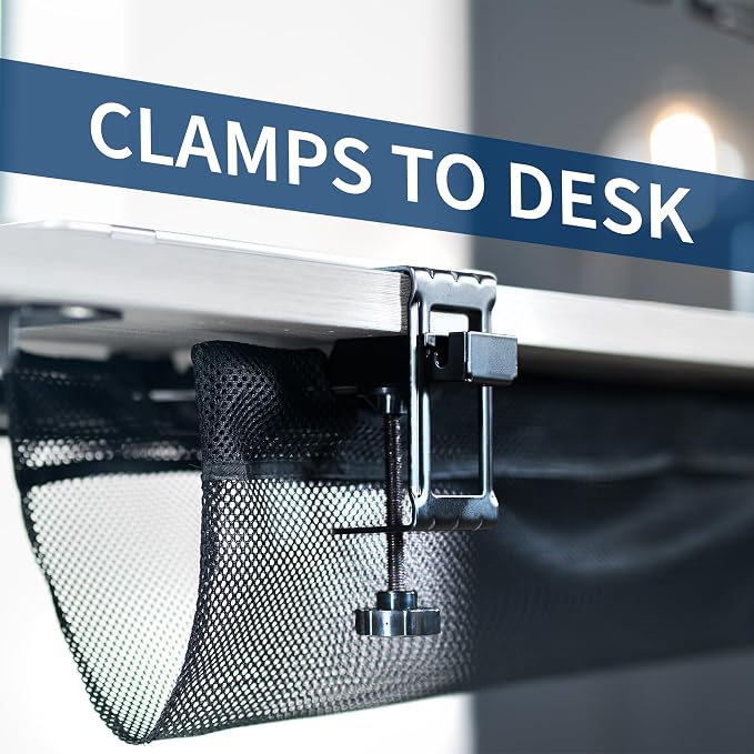 VIVO No Drill Clamp-on 44 inch Mesh Net Under Desk Cable Management Wire Organizer, Adjustable Home Office Standing Desk Cord Storage Sleeve, Black, DESK-AC44MH - Image 3
